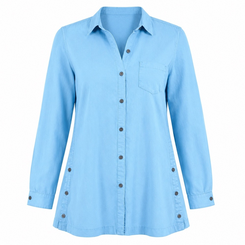 J. Jill button top Light Blue Tunic Large travel coastal‎ preppy teacher casual